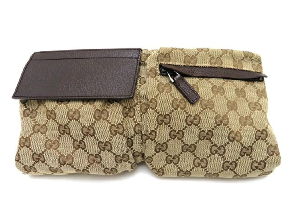 Gucci Waist Belt Crossbody bag GG canvas Beige Cream dark brown